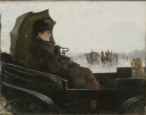 Kobieta w powozie, Paryż - Dama w powozie landau, Paryż, autorstwa Pauliego, Georga (1855-1935). olej na drewnie