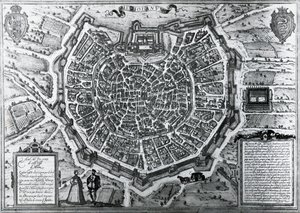 Plan Mediolanu, 1572, Antonio Lafreri (1512-1577), opublikowany przez Georga Brauna i Franza Hogenberga, Włochy autorstwa Georg Braun and Hogenberg Franz
