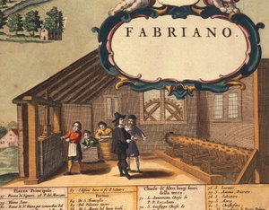 Detal przedstawiający przemysł papierniczy miasta Fabriano, autorstwa Georga Braun autorstwa Georg Braun and Hogenberg Franz