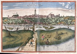 Enns, Austria (grawerowanie autorstwa Georg Braun and Hogenberg Franz
