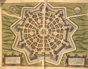 Włochy, Palmanova, mapa, rycina z Civitates Orbis Terrarum autorstwa Georga Brauna i Franza Hogenberga, działającego w Kolonii autorstwa Georg Braun and Hogenberg Franz