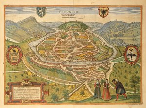 Mapa Besancon z Miast Świata autorstwa Georga Braun autorstwa Georg Braun and Hogenberg Franz