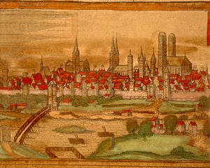 Mapa miasta Monachium z miast świata autorstwa Georga Braun autorstwa Georg Braun and Hogenberg Franz
