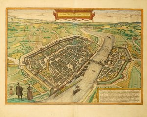 Mapa Frankfurtu z Civitates Orbis Terrarum Georga Brauna autorstwa Georg Braun and Hogenberg Franz