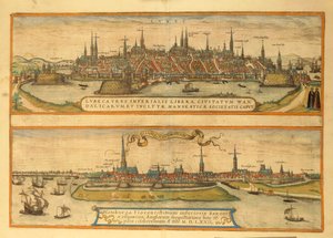 Mapa Lubeki i Hamburga z miast świata autorstwa Georga Braun autorstwa Georg Braun and Hogenberg Franz