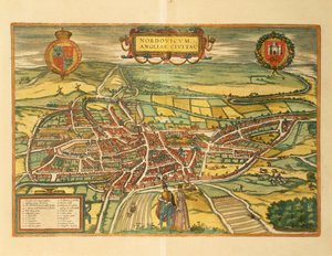 Mapa Norwich z Miast Świata autorstwa Georga Braun autorstwa Georg Braun and Hogenberg Franz