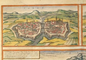 Mapa Parmy z miast świata autorstwa Georga Braun autorstwa Georg Braun and Hogenberg Franz