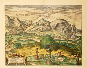 Mapa Terraciny, regionu Lacjum z mapy świata autorstwa Georga Braun autorstwa Georg Braun and Hogenberg Franz