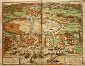 Mapa Tunisu w Tunezji z miasta świata autorstwa Georga Brauna i Franza Hogenberga, rycina autorstwa Georg Braun and Hogenberg Franz