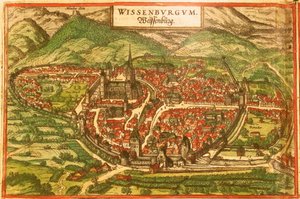 Wissembourg, Biały Zamek, Alzacja autorstwa Georg and Hogenberg Franz (1535 90) Braun