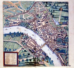 Bazylea (Szwajcaria), widok z lotu ptaka - w „Atlasie” Brauna i Hogenberga autorstwa Georg Braun and Hogenberg Franz
