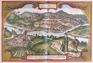 Budapeszt, Węgry (grawerowanie autorstwa Georg Braun and Hogenberg Franz