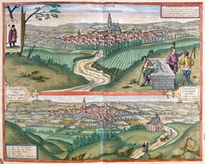 Caslav (Bohema) i Chomutov, Czechy (grafika) autorstwa Georg Braun and Hogenberg Franz