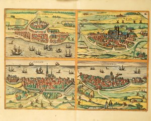 Helsingborg, Lund, Malmo, Elbogen i Landskrona, z Cities of the World, Kolonia autorstwa Georg Braun and Hogenberg Franz