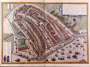 Mapa Amsterdamu. Atlas Brauna i Hogenberga. Amsterdam 1588 autorstwa Georg Braun and Hogenberg Franz