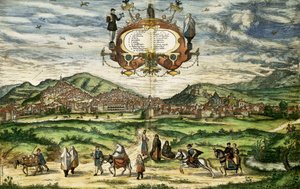 Mapa Granady z „Cities of the World” (kolorowy grawerunek) autorstwa Georg Braun and Hogenberg Franz