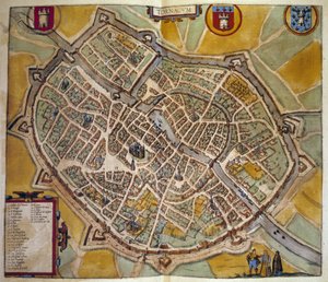 Mapa miasta Tours we Francji. Rycina z Atlasu „Braun i Hogenberg” 1572 autorstwa Georg Braun and Hogenberg Franz