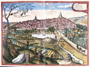 Marienberg, Saksonia, Niemcy (grawerowanie autorstwa Georg Braun and Hogenberg Franz
