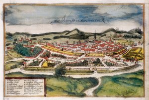 Plan miasta Montpellier autorstwa Georg Braun and Hogenberg Franz