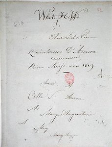 „White Hew”, strona tytułowa rękopisu zeszytu Aurore Dupin z jej podpisem, maj 1819 (pióro i atrament na papierze)