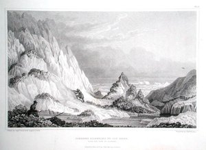 Góra lodowa przylegająca do lodowej rafy, z widokiem w kierunku morza, z „Narracji o podróży do brzegów Morza Polarnego w latach 1819-22” autorstwa sir Johna Franklina (1786-1847) rytowanego przez Edwarda Findena (1791-1857) opublikowany 1823-28 (grafika)