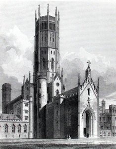 Opactwo Fonthill od północnego zachodu, „Ilustracje graficzne i literackie opactwa Fonthill” autorstwa Johna Brittona, ryt. J. Lambert