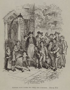 Mistrz Joey idzie z wizytą do swojego chrzestnego (rycina) autorstwa George (after) Cruikshank