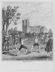 Pojedynek na polach Tothill (rycina) autorstwa George (after) Cruikshank