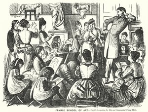 Punch cartoon: Female School of Art (Przydatny zawód dla bezczynnych i ozdobnych młodych mężczyzn) (rycina)