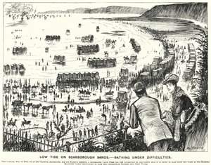 Kreskówka poncz: Odpływ na piaskach Scarborough - Kąpiel w trudnych warunkach (grawerowanie) autorstwa George (after) Du Maurier