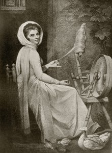 Lady Hamilton jako The Spinster, grawerowane przez Thomasa Cheesmana, z „The Print-Collector