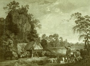 Dwóch dżentelmenów na strzelaninie, z widokiem na skały Creswell, zrobione na miejscu, płyta 1 (rycina)