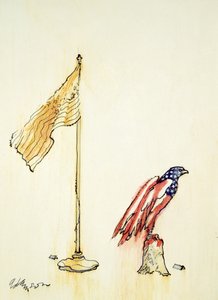 American Eagle uzyskuje kolor flagi USA, 1985 (pranie pióra i koloru na pokładzie) autorstwa George Adamson