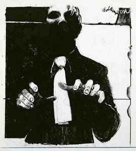 Ilustracja dla Pielęgniarstwa Niewidomego Pacjenta artykuł w Nursing Times, opublikowany 30 października 1975 r. (tusz na octanie) autorstwa George Adamson