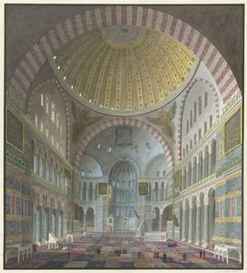 Wnętrze Hagia Sophia z klęczącymi i stojącymi Turkami autorstwa George Antoine Prosper Marilhat