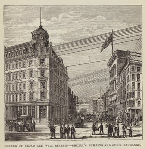 Róg ulic Broad i Wall Street, budynek Drexels i giełda papierów wartościowych autorstwa George Augustus Sala