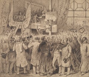Wrony świętujące w amerykańskim barze autorstwa George Augustus Sala