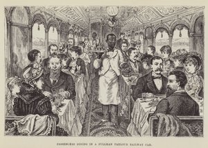 Pasażerowie jedzący w wagonie kolejowym Pullman Parlor autorstwa George Augustus Sala