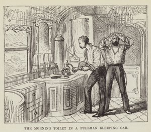 Poranna toaleta w wagonie sypialnym Pullman autorstwa George Augustus Sala