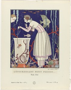Gazette du Bon Ton, 1914 - nr 5, pl. 44: Oszałamiająca mała rybka (...) / Sukienka letnia (tytuł na obiekcie) autorstwa George Barbier