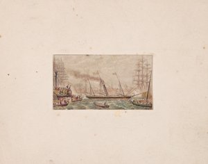 Nadruk igłowy: Flota Królewska w Kilkenny Bay , 1850. autorstwa George Baxter