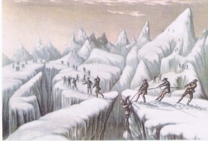 Etapy wejścia na Mont Blanc, z książki „British Adventure” wydanej przez Collins, 1947 autorstwa George Baxter