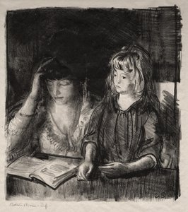 Pani Bellows czyta swojej córce Anne autorstwa George Bellows