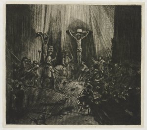 Chrystus ukrzyżowany między dwoma złodziejami: „Trzy krzyże” autorstwa George Bickham (II)