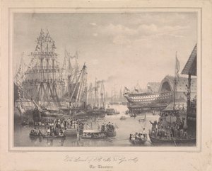 Wodowanie 84-działowego okrętu HMS "Thunderer" w Woolwich Dockyard autorstwa George Bryant (after) Campion