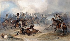 Kapitan Norman Ramsay, Królewska Artyleria Konna, galopując swoje oddziały przez armię francuską do bezpieczeństwa w bitwie pod Fuentes de Onoro, 1811