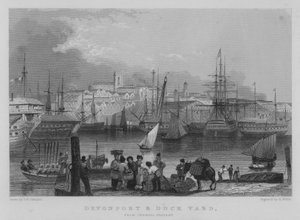 Devonport i Dockyard, od Cremill Passage (rycina)