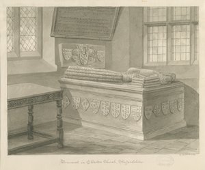 Kościół Ellastone - Pomnik Sir Johna Fleetwooda: rysunek w sepii, 1841