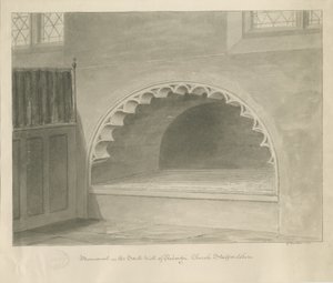 Kościół w Penkridge – pomnik na ścianie południowej: rysunek w sepii, 1841 r.