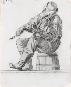 Skrzypek (opracowanie do The Jolly Flatboatmen) (recto) autorstwa George Caleb Bingham